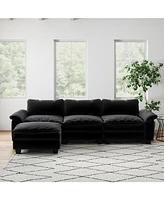 Living Room Furniture Luxury Sectional Sofa Couch with Ottoman Soft Velvet Upholstered Sofa Black