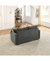 Modern Sofa, Storage & Ottoman, Comfy Grey Couch w/ Cup Holders & Chargers