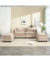 Plush Chenille Sofa with Detachable Armrests