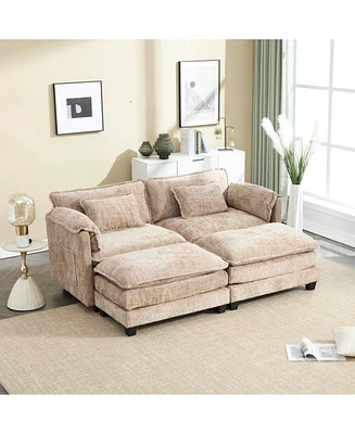 Plush Chenille Sofa with Detachable Armrests