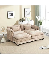 Plush Chenille Sofa with Detachable Armrests