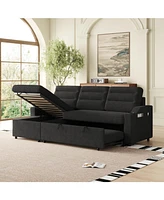 83" Convertible Sofa Bed with Storage, Recliner