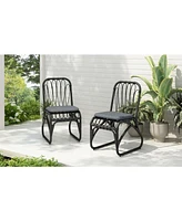 Outdoor Grey Wicker Dining Chairs (Set of 2) with Washable Cushions
