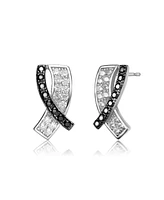Sterling Silver Black Plating and White Gold Plating with Clear & Black Cubic Zirconia Accent Stud Earrings