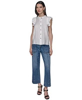 Karl Lagerfeld Paris Women's Ruffled-Sleeve Button-Front Blouse