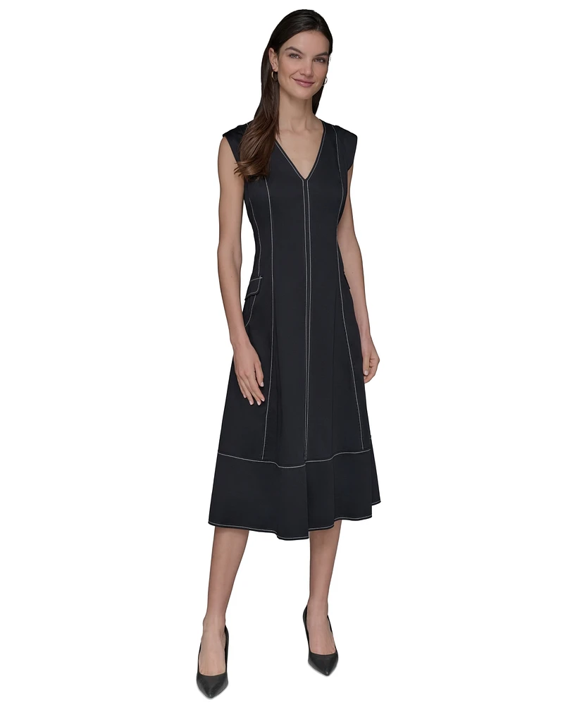 Karl Lagerfeld Paris Women's Stitch-Trimmed Midi Dress