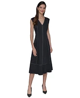 Karl Lagerfeld Paris Women's Stitch-Trimmed Midi Dress