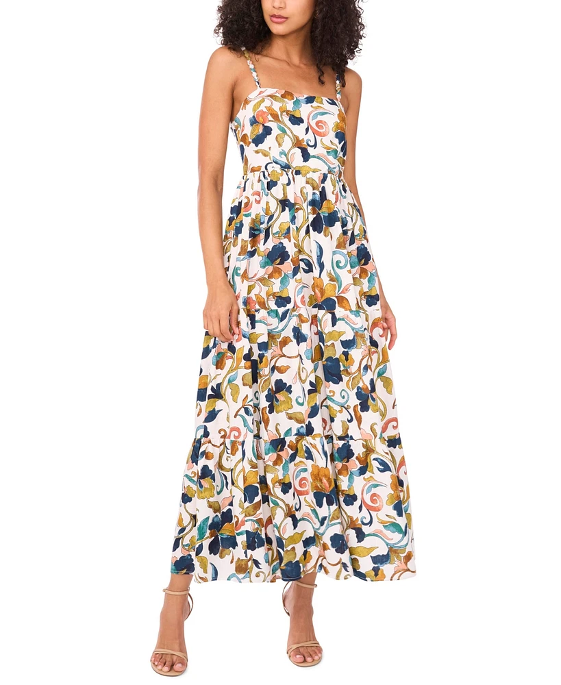 Msk Women's Printed Sleeveless Tiered Maxi Dress
