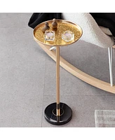 Adjustable Marble Side Table: Gold & White