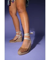 Lions Mesh Leather Wedge Espadrilles Sandal (Women)