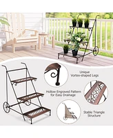 Gymax 3-Tier Metal Plant Stand Ladder Shaped Flower Pot Holder Storage Rack w/ Wheels