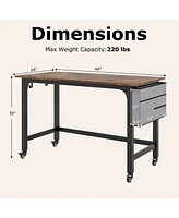 48 Inch Rolling Computer Desk with Metal Frame for Home Office
