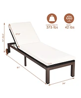 Gymax Patio Adjustable Rattan Recliner Chaise Lounge Chair w/ Cushion Wheels