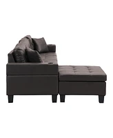 Modern Chaise Sectional Set with Cup Holder, 4-Seater (Chocolate Brown)