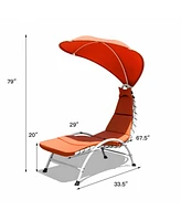Gymax Patio Lounge Chair Chaise Outdoor w/ Steel Frame Cushion Canopy