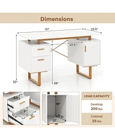 51 Inch Computer Desk with Floating Desktop and Dual Drawers