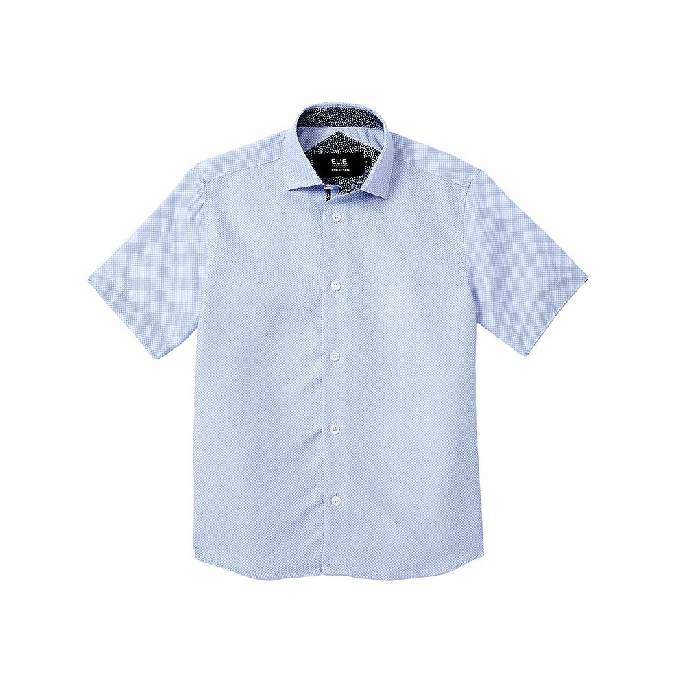 Elie Balleh Big Boys Blue Micro Houndstooth Button-Down Slim Fit Shirt