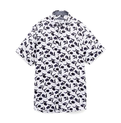 Elie Balleh Big Boys Blue Floral Button-Down Slim Fit Short Sleeve Shirt