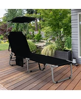 Gymax Set of 2 Foldable Lounge Chair Adjustable Outdoor Beach Patio Recliner W/ Sun Shade