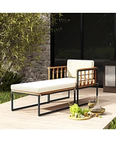 Gymax Outdoor Chaise Lounge Chair Acacia Wood Heavy Duty 1200 lbs Weight Capacity
