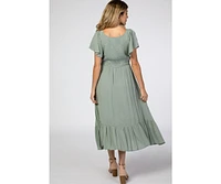 Pinkblush Maternity Light Olive Smocked V-Neck Midi Dress