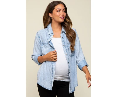Pinkblush Maternity Light Blue Chambray Rolled Cuff Shirt