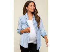 Pinkblush Maternity Light Blue Chambray Rolled Cuff Shirt