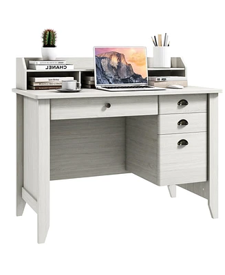 Vintage Computer Desk with Storage Shelves and 4 Drawers
