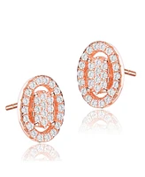 18K Rose Gold Plating with Clear Cubic Zirconia Halo Oval Stud Earrings