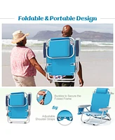 1 Piece Foldable Backpack Beach Chair with Cup Holder and Storage Pockets for Outdoor