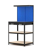 32 x 16 Inch Workbench Work Table with 2 PCs Pegboard Drawer and Shelves