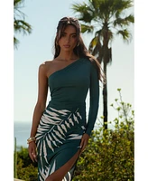 Jluxlabel Women's One Shoulder Palm Print Dress