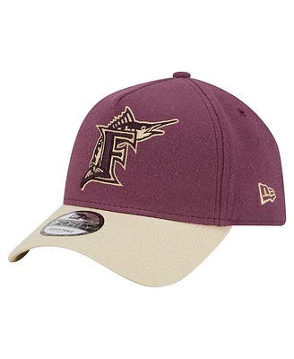 New Era Men's Maroon Florida Marlins Cooperstown Collection Moleskin A-Frame 9FORTY Adjustable Hat