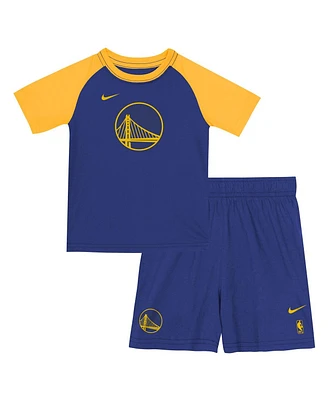 Nike Big Boys and Girls 2-Piece Royal Golden State Warriors Practice T-Shirt and Shorts Set