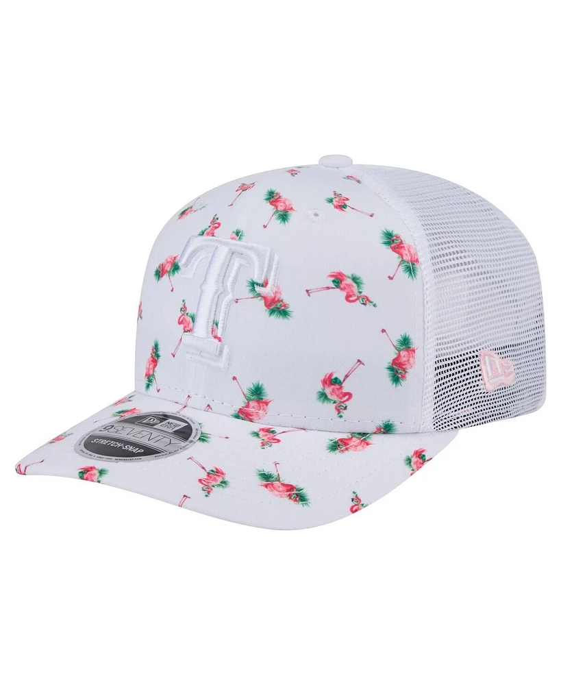 New Era Men's White Texas Rangers Flamingo Mesh Back 9SEVENTY Stretch-Snap Hat