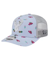 New Era Men's Light Blue/Gray Milwaukee Bucks Adventure Aloha Pattern 9SEVENTY Stretch-Snap Hat