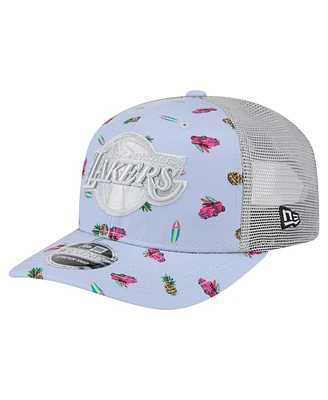 New Era Men's Light Blue/Gray Los Angeles Lakers Adventure Aloha Pattern 9SEVENTY Stretch-Snap Hat