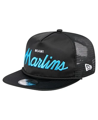 New Era Men's Black Miami Marlins Retro Satin Script Golfer Adjustable Hat