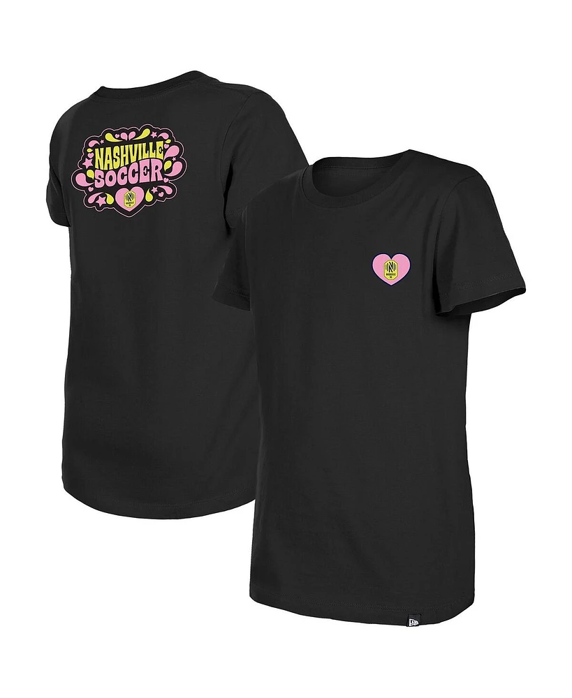 New Era Big Girls Black Nashville Sc Bubble Heart T-Shirt