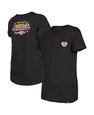 New Era Big Girls Black Nashville Sc Bubble Heart T-Shirt