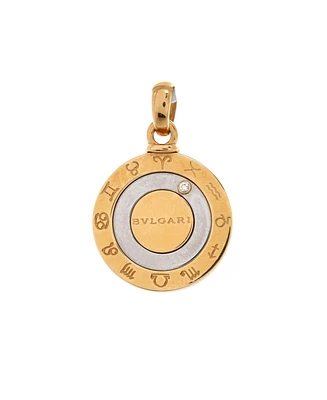 Pre-Owned Bvlgari 12 Months Horoscope Movable Round Pendant Charm 18K Gold and Stainless Steel with Diamond