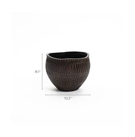LuxenHome Brown with Black V-Pattern Polyresin -Inch Round Planter