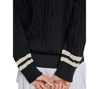 Dkny Sport Women's Cotton Cable Knit V-Neck Sweater