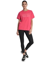 Dkny Sports Women's Rhinestone-Logo Drop-Shoulder T-Shirt