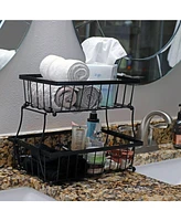 2-Tier Fruit Basket for Kitchen Counter - Metal Wire Rustic Storage Basket for the Countertop - Black - 15.25" W