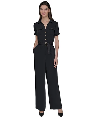 Karl Lagerfeld Paris Women's Button-Down Belted Jumpsuit