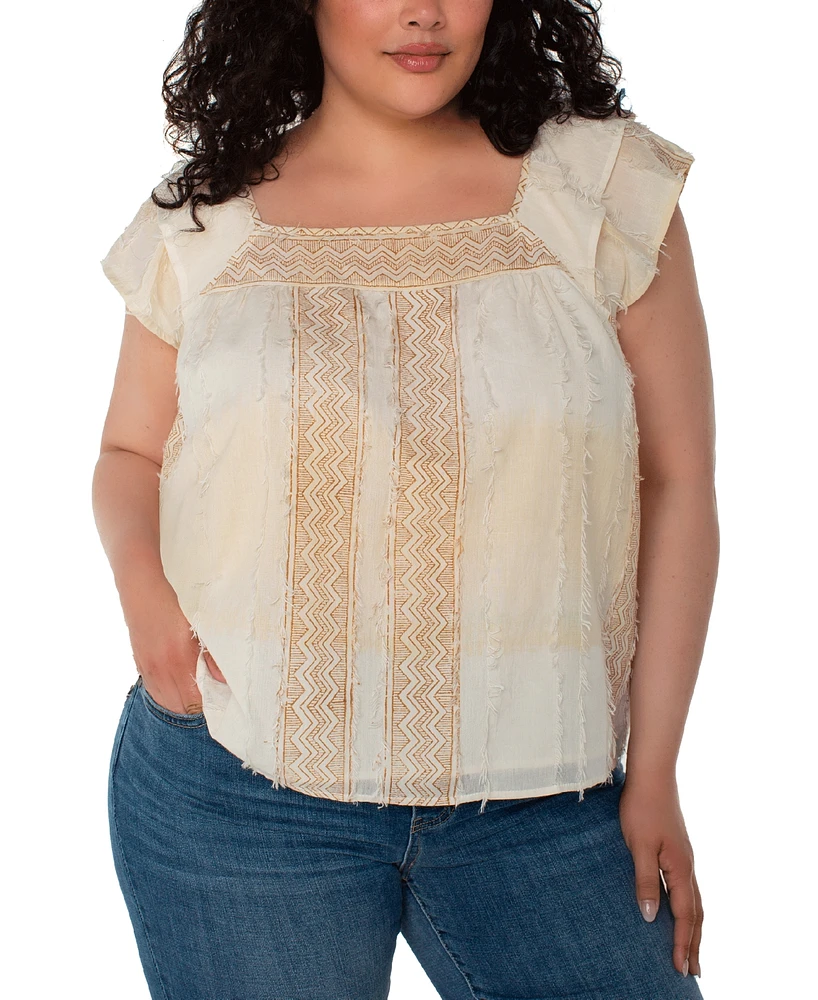 Liverpool Los Angeles Plus Chevron Stripe Flutter-Sleeve Square-Neck Blouse