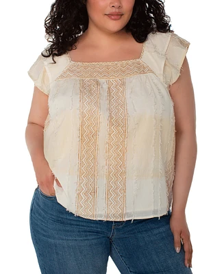 Liverpool Los Angeles Plus Chevron Stripe Flutter-Sleeve Square-Neck Blouse