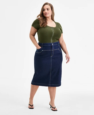 Bar Iii Trendy Plus Denim Midi Skirt, Exclusively at Macy's