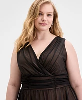 Connected Plus Sleeveless Chiffon Midi Dress